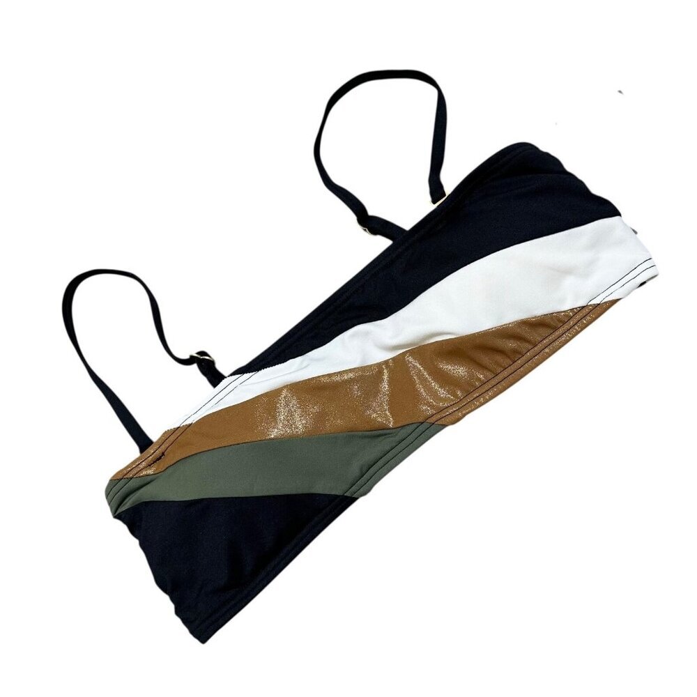 Vince Camuto Size XS Black Gold Shimmer Blocked Square Neck Swim Top‎ NWT - Picture 6 of 9